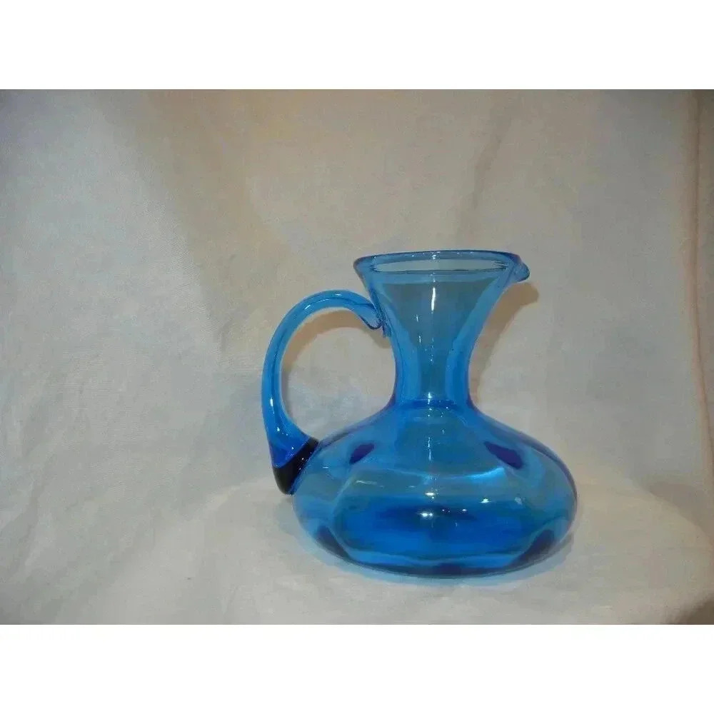 Decanter Pitcher‎ Vintage medium-sized Floral Vase Midcentury Aqua Blue glass,